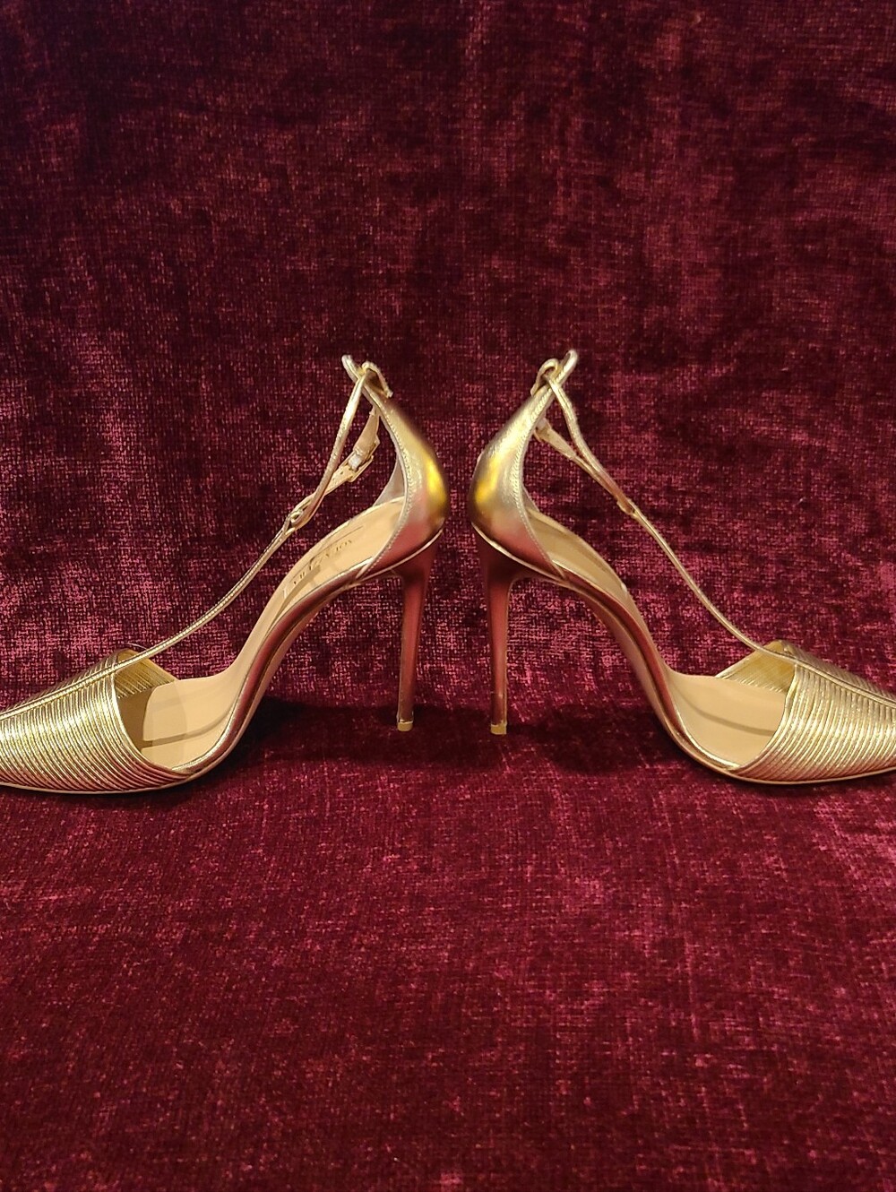 Aquazzura Metallic Strappy Gold Leather Pointed Toe Stiletto Heels Size 8 - Picture 7 of 15